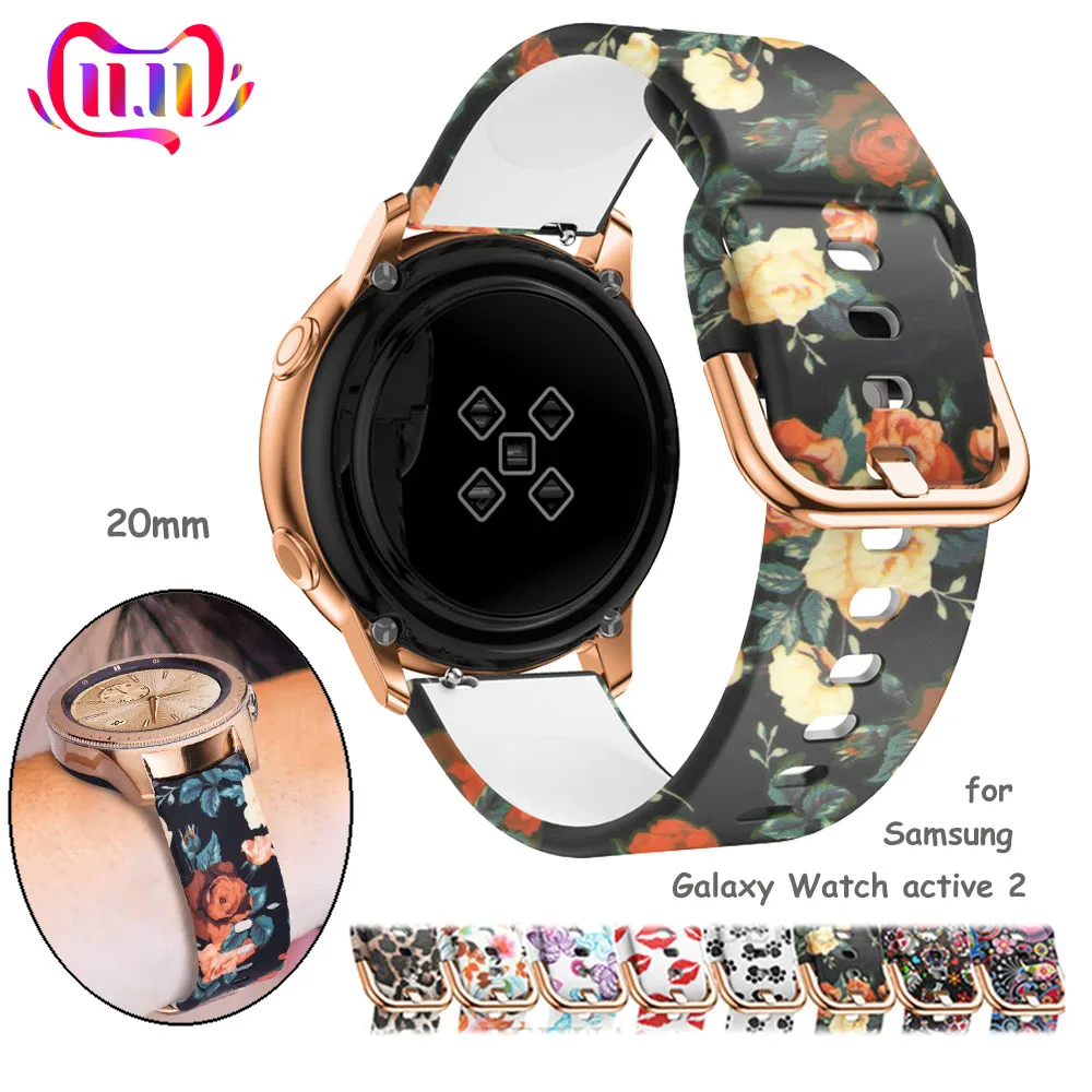 20mm watch strap for Samsung Galaxy Watch 4/active 2/42mm Gear S2/Sport band Printed silicone bracelet Amazfit bip/gts/gtr 42mm