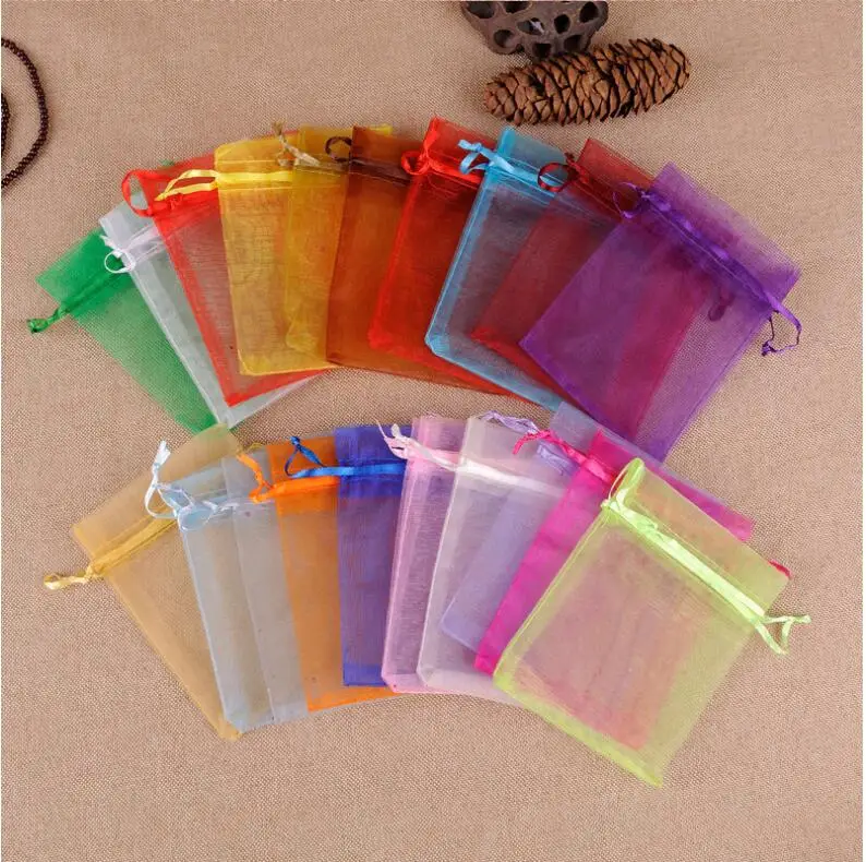 100pcs/lot 5x7cm Small Organza Jewelry Bags Drawstring Pouch Gift Wedding Candy Party Beads Bag (Extra Cost For Custom Logo)