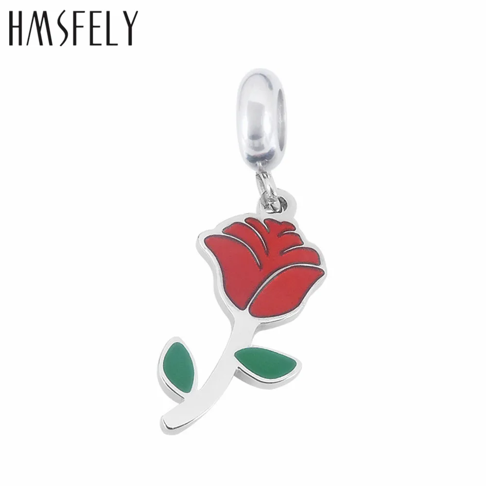 HMSFELY 316L Stainless Steel Charm Rose Pendant Flower Tags For DIY Charms Bracelets Necklace Jewelry Making Accessories 4pcs