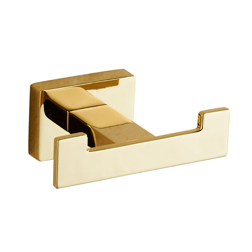 Zinc Alloy Gold Bathroom Double Hook Robe Hooks Wall Mounted Hat Clothes Peg Hanger For Living Room Kitchen Hanging Rack Holder