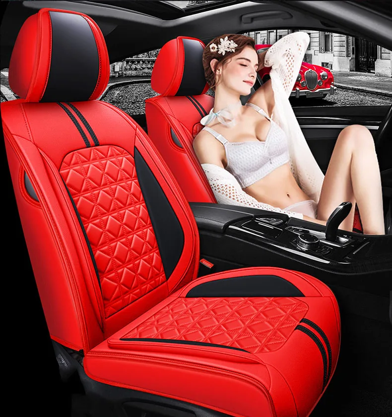 Leather car seat cover universal for auto skoda octavia fabia kodiaq pink car seat cover car seat caution accessories automobile