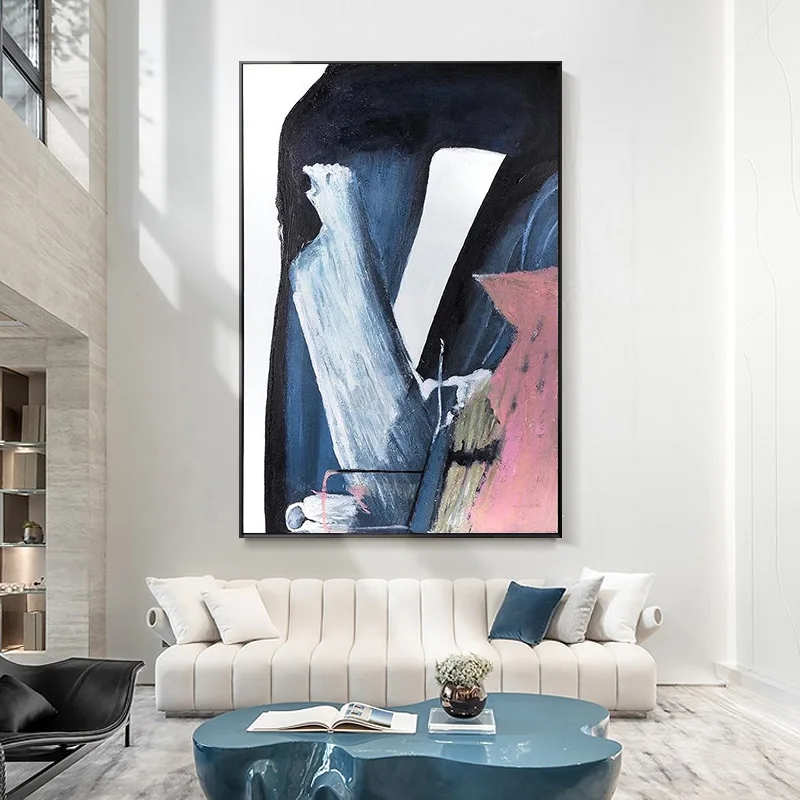 Hand-painted Oil Painting Abstract Black And White Vertical Version Of American Sharply Backdrop Decorative Painting The Living