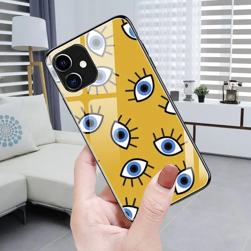 Fashion Blue Evil Eye Phone Case Tempered Glass For iPhone12 11 Pro XR XS MAX 8 X 7 6S Plus SE 2020 12 Pro Max Mini case