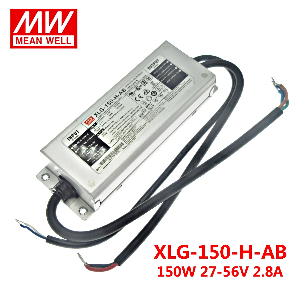 Power Supply MEAN WELL 150W XLG-150-H-AB 12V 24V 27-56V Constant Power IP67 Waterproof 5 Years Warranty LED Driver