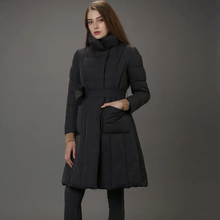 Factory outlets winter New fashion brand thicker warm cotton coat women longer was thin warm jacket parkas with belt F201