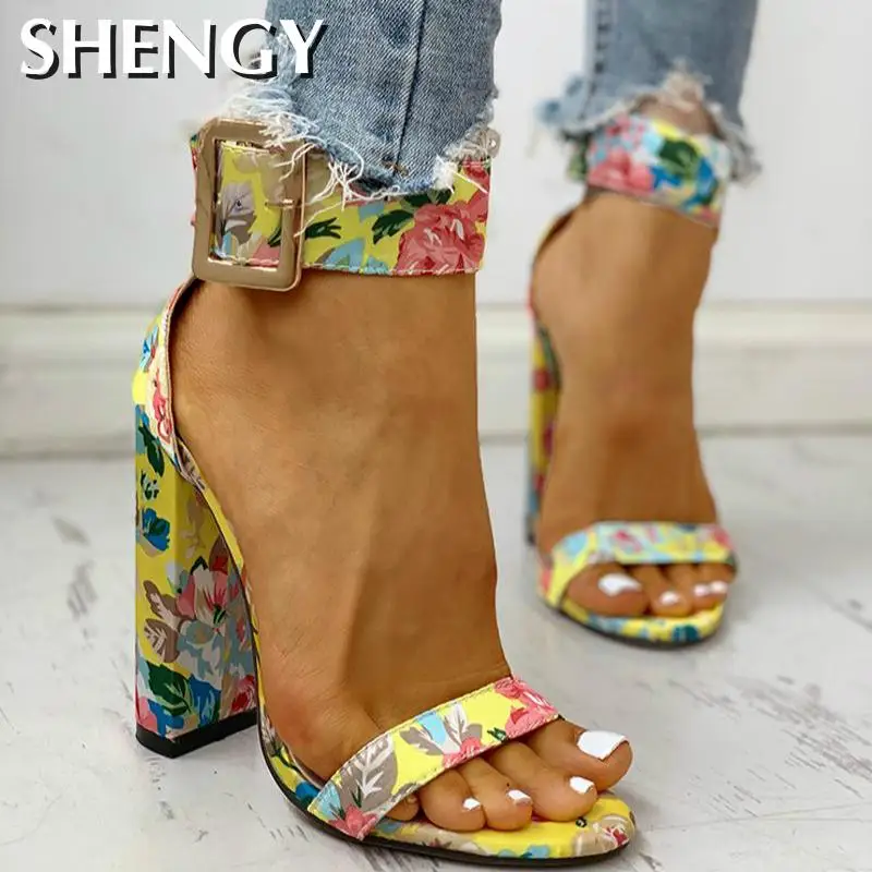 2020 Summer Women Shoes Snakeskin Ankle Buckled Sandals Chunky Heeled Sandals Open Toe Leopard Party Shoes