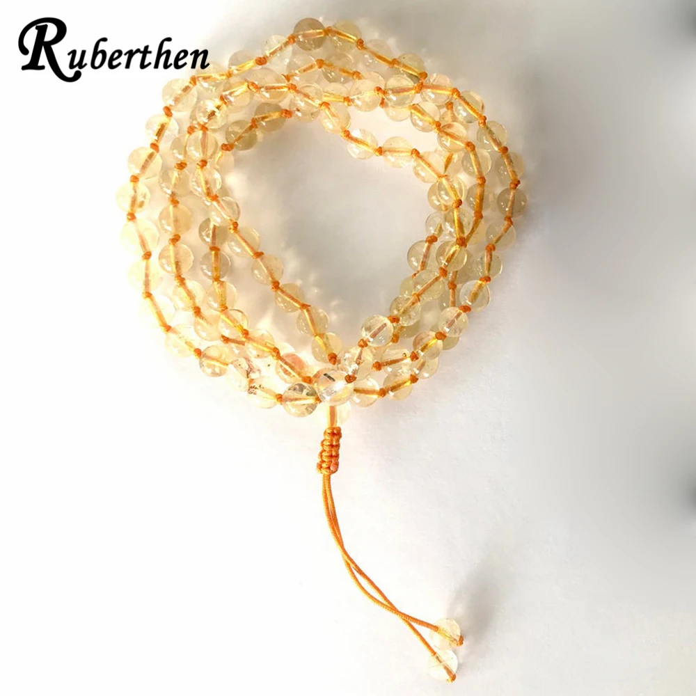 

Ruberthen Citrin e AdjustableHand Knotted Bracelet Natural 6mm Yellow Crystal 108 Mala Beads Bracelet Meditation Prayer Bracelet