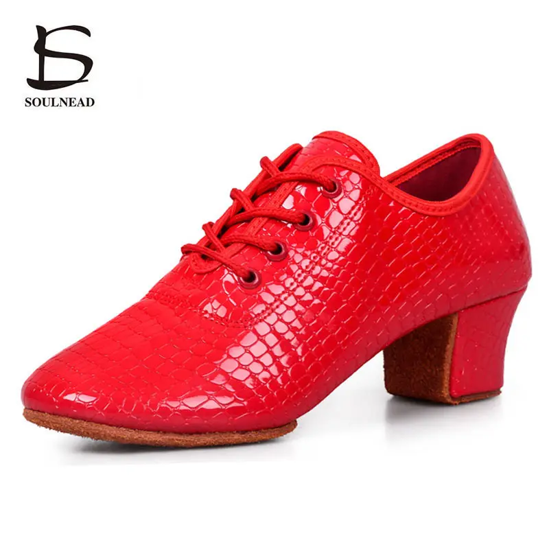 Salsa Latin Dance Shoes For Women Charm Jazz Ballaroom Dancing Shoe Red Leather Suede Sole High Heels Mens Platform Shoe 34-42