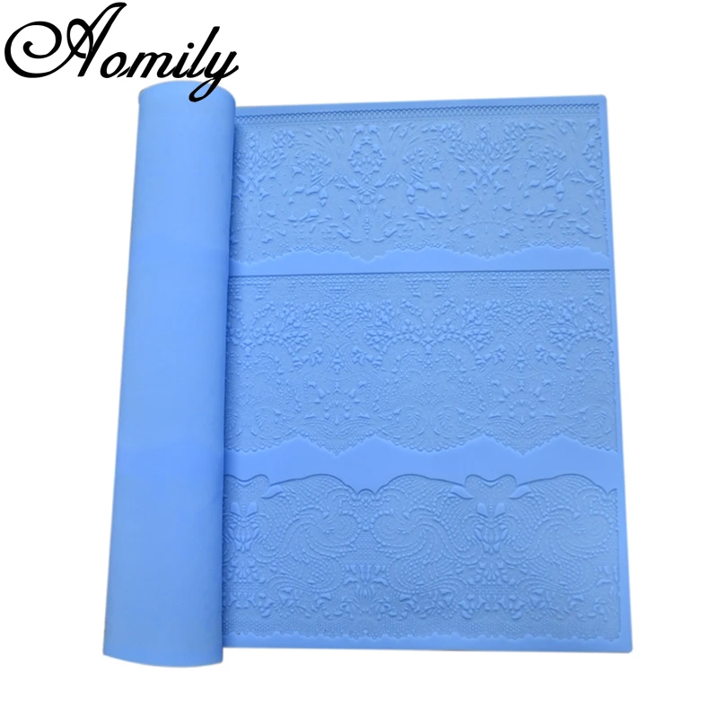 Aomily 3 in 1 Exquisite Flowers Shaped Lace Silicone Mold Wedding Cake Flower Border Decoration Fondant Cake Surround Baking Mat