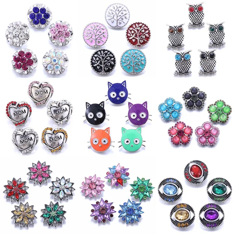 10pcs/lot Wholesale Snap Button Jewelry Mixed 18mm Snap Button with Crystal Rhinestone Button for 18mm Snap Bracelets Bangles