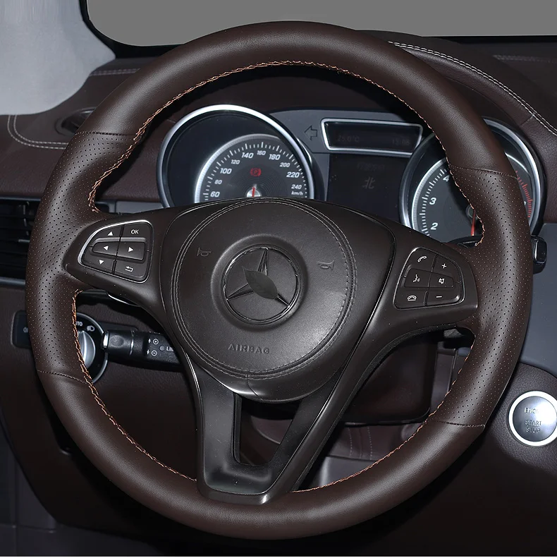 Custom leather hand stitched steering wheel cover For Mercedes-Benz GLE GLS S-Class S320L CLS GLC E300L C260L car accessories