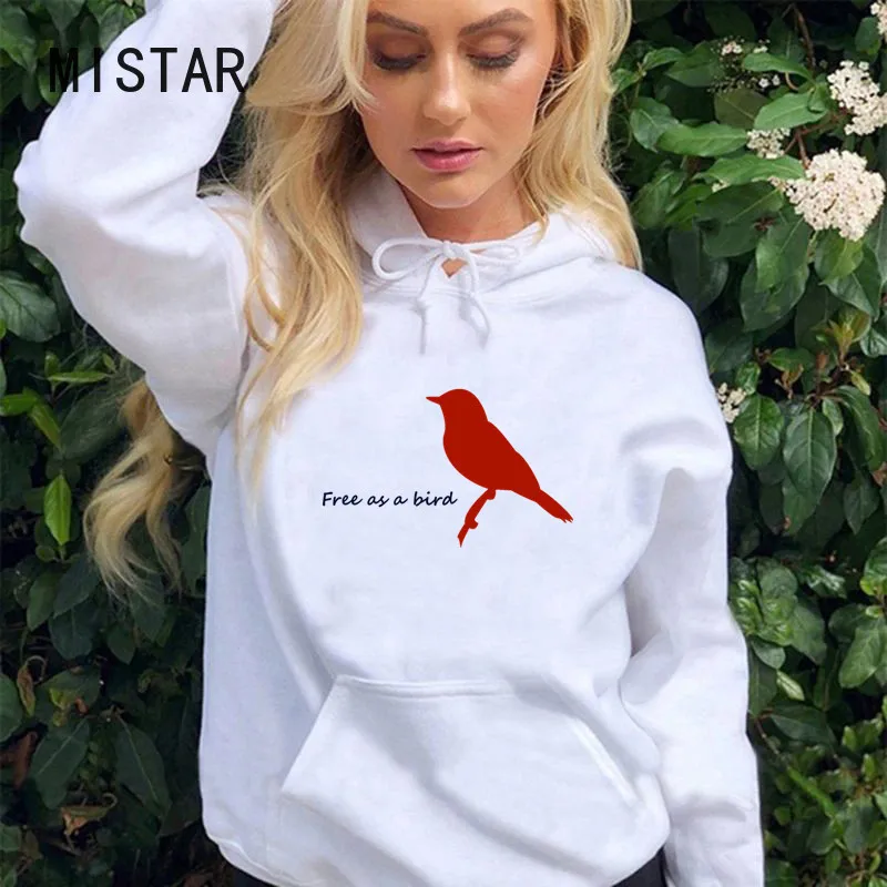 Wholesale Hoodie Sweatshirt women Harajuku print Free as a bird Tops Fashion Loose Fleece Streetwear Women\'s Clothing drop shipp