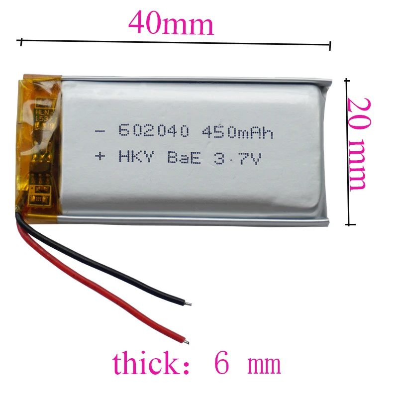 3.7 فولت 450 مللي أمبير 602040 قابلة للشحن بوليمر ليثيوم ليثيوم يبو بطارية شحن للسيارة كاميرا غس سات الملاحة مسجل قيادة DIY بها بنفسك سماعة