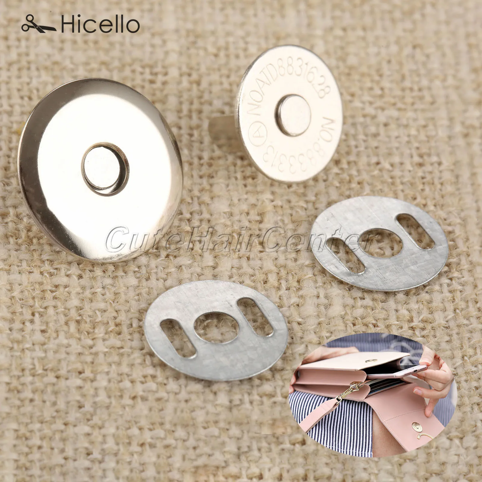 10 sets Metal Magnetic Snaps 16mm/18mm Buckles Buttons Press Decoration for Sewing Clothing Bag Purses Silver Hicello