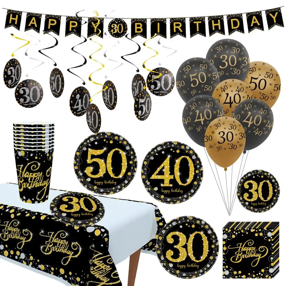 Black Gold Backdrop Happy 50 40 30 Birthday Party Decorations Adult 50th 30th 40th Birthday Party Anniversar 30th Party Supplies