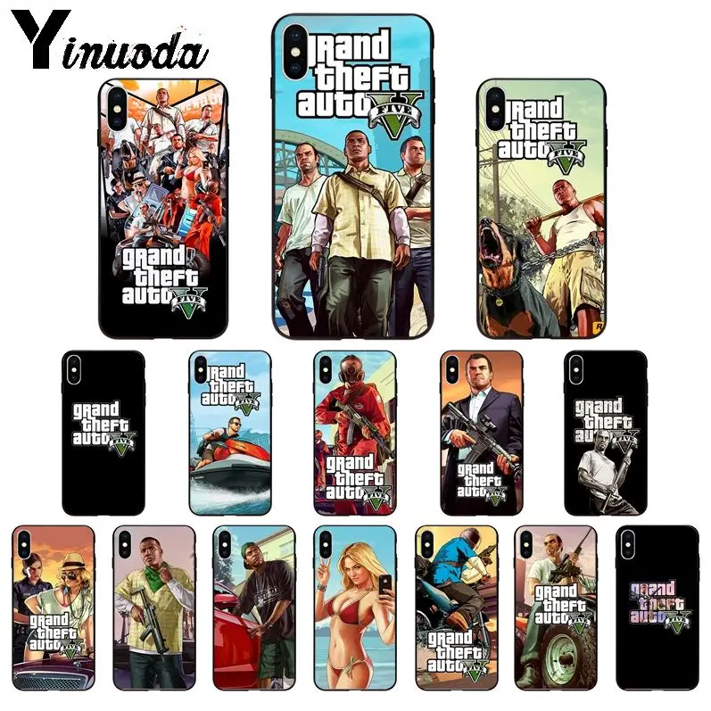 Yinuoda-funda de silicona para teléfono móvil, carcasa de TPU suave para iPhone 8, 7, 6, 6S Plus, 5, 5S, SE, XR, X, XS MAX, rockstar gta 5 Grand Theft