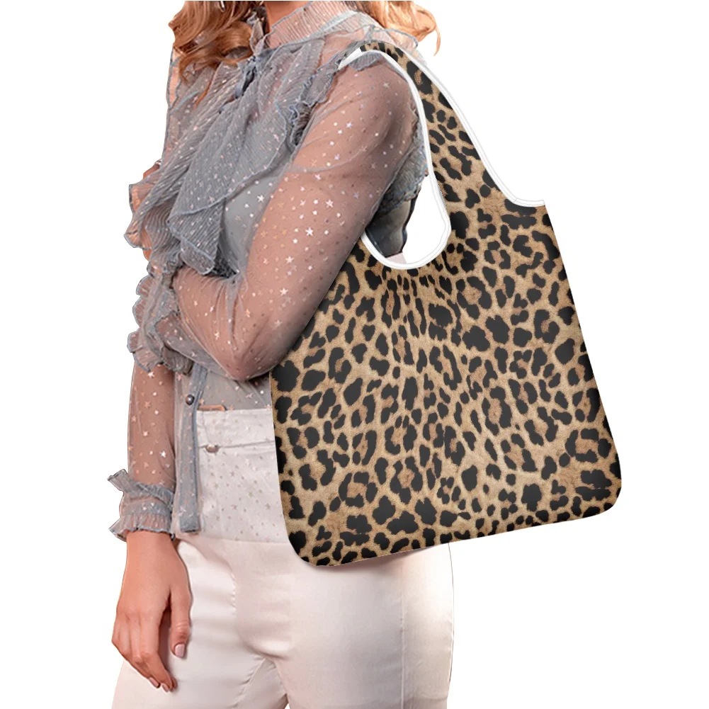 Hycool Custom Japan Anime Leopard Fur Print Handbags Shoulder Bags Casual Shopping Girls Handbag Women Reusable  Shopping  Bag