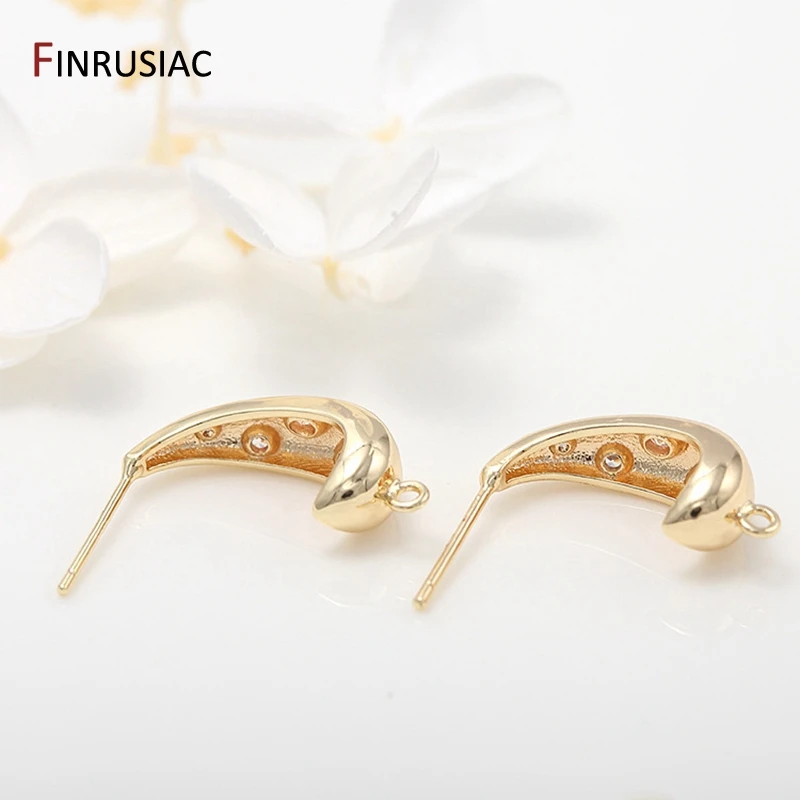 14K Gold Plated Inlaid Zircon Stud Earrings Hooks Fashion C Shape Earring Base Connectors Linker DIY Earrings Making Accessories