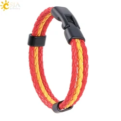 CSJA Colombia Spain Flag Bracelets Men & Women PU Leather Braided France Germany Hungary Nations Country Pulsera España P044