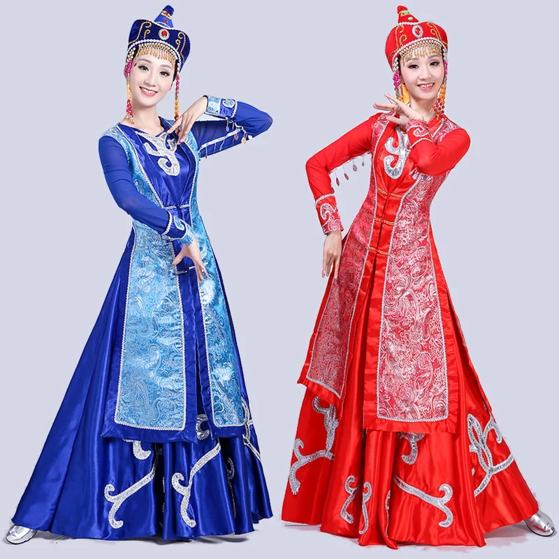 Mongolian Show clothing Suit-dress Inner Mongolia Dance Clothing Mongolia Robe Adult Ethnic Minority Performance Skirt