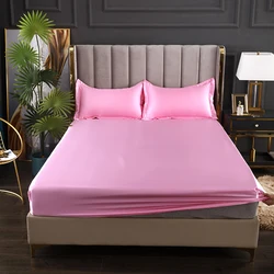 Satin Silk Bed Fitted Sheet Solid  Color Rayon Mattress Cover Elastic Band Bed Sheet 140x200 160x200 No Pillowcase Beddings