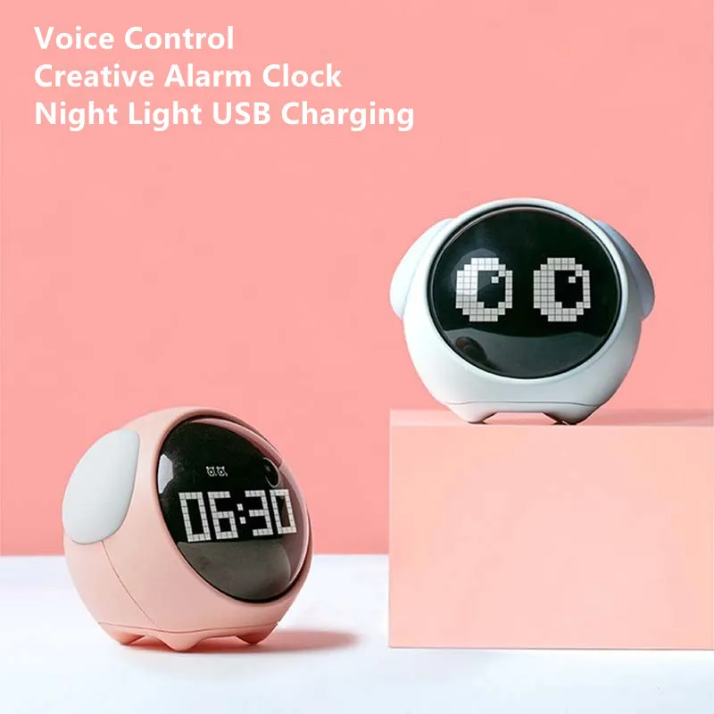 

Cute Expression Alarm Clock Creative Voice Control Night Light USB Charging Clock Children Multi Function Digital Alarm Clock