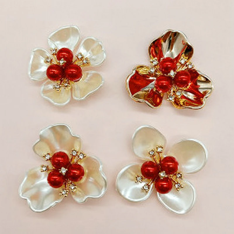 10Pcs/Lot 35mm*38mm Alloy Rhinestone Buttons Shell Pearl Flower Heart Jewelry Accessories Bride Bouquet Flower DIY Bag HairMater