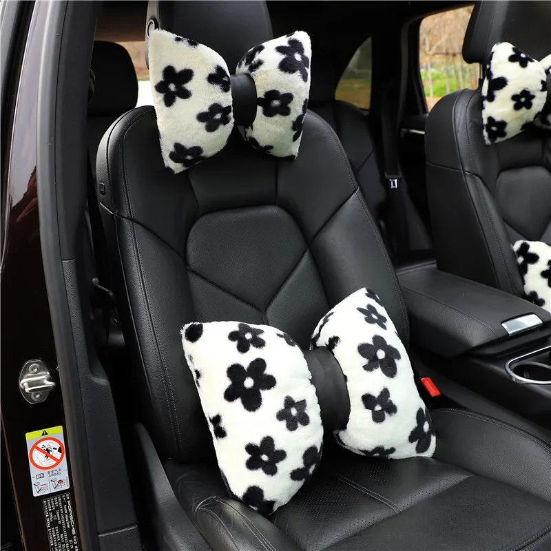 

New Simple Fashion Black White Bowknot Headrest Pillow Cotton Cloth Four Seasons Universal Car Waist Neck Pillow