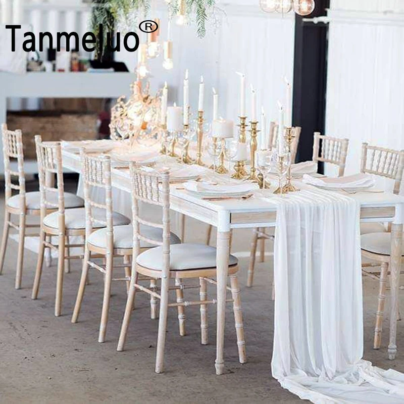 

1PCS Extra Long 70x550CM White Guaze Chiffon Table Cloth Runners Overlay Wedding Table Runner Event Party Festival Decoration