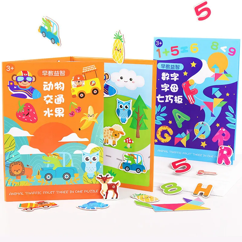 

2 IN 1 Children Montessori Magnetic Tangram Puzzle Toys Letter Digital Animal Jigsaw Kindergarten Drawing Board Learning Toy