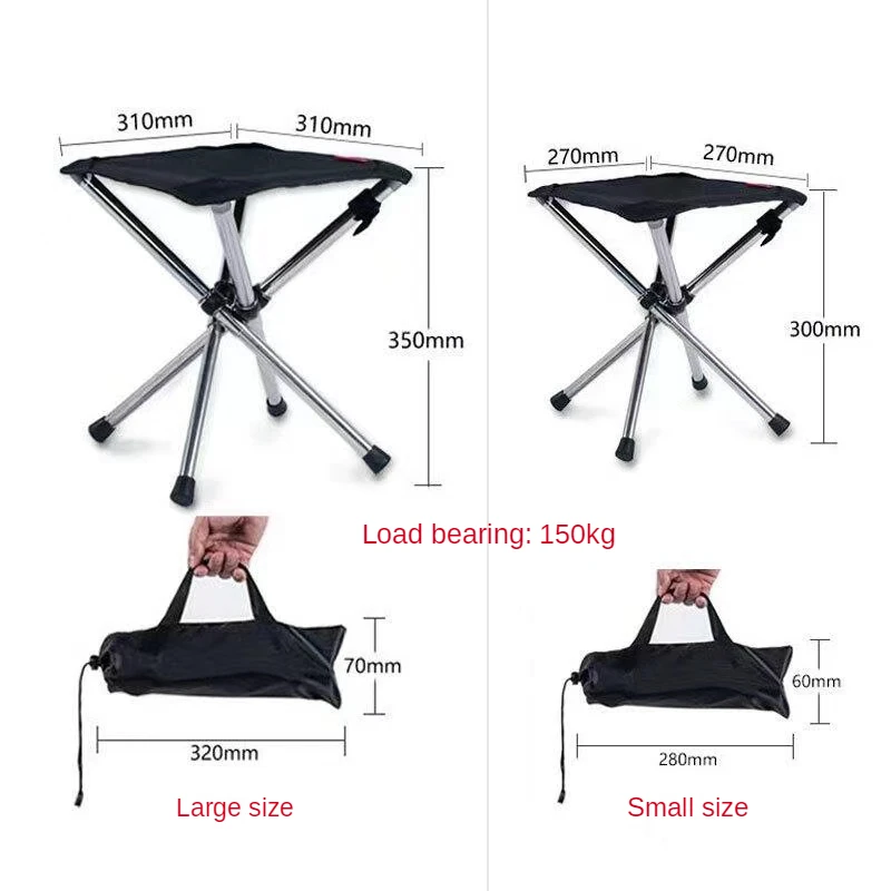 Stainless Steel Folding Outdoor Portable Telescopic Stool Camping Fishing Stool Telescopic Chair Easy to Fold Load Bearing 150kg