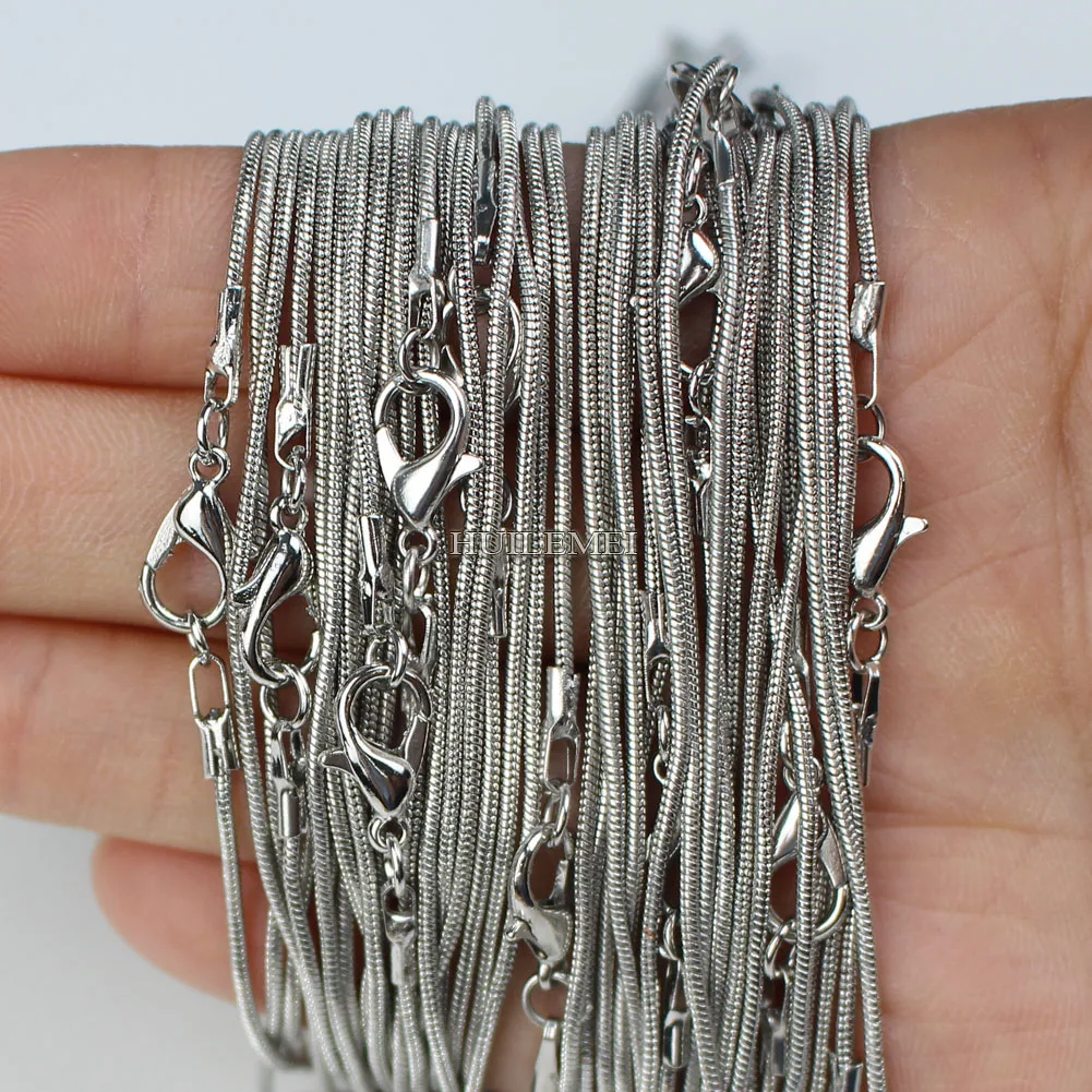 10pcs/lot White Gold Color 1.2mm Snake Chain Necklaces for Women 16