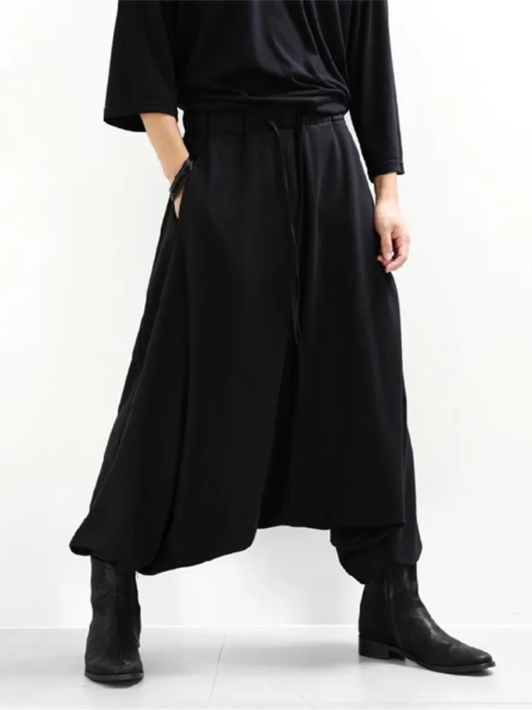 

Men's Casual Pants Wide Leg Pants Harlan Pants Spring And Autumn New Black Elastic Waist Loose Low-Grade Hanging Crotch Pants