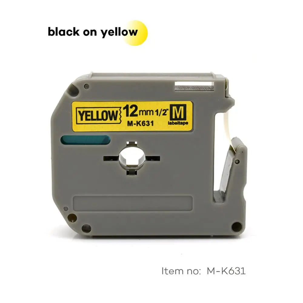 12mm MK-631 black on yellow label tapes M-K631 MK631 MK 631 mk631 mk-631 Compatible brother p-touch Label Printer for PT-80