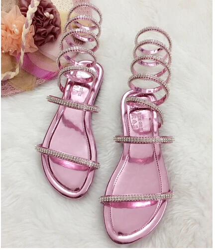 Sandales d\'été en cristal pour femmes, chaussures de gladiateur sexy pour femmes, bottes de salle plates pour femmes, chaussures romaines