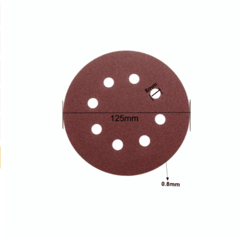 100pcs 125mm Round Shape Sanding Discs Hook Loop Sanding Paper Buffing Sheet Sandpaper 8 Hole Sander Polishing Pad Sandpaper