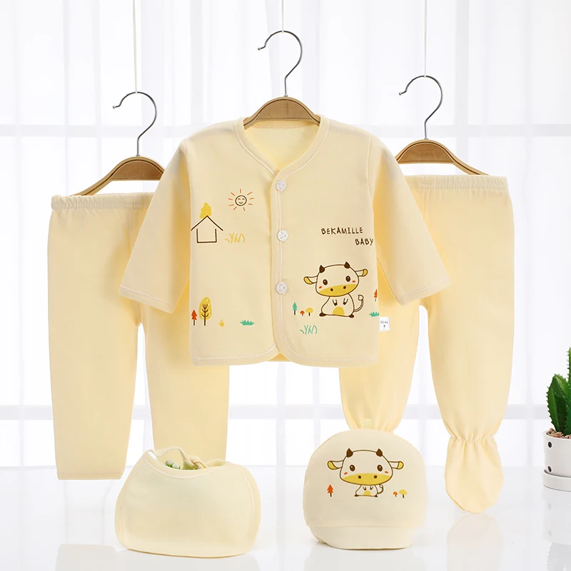 Newborn Baby Clothes Set ( 5pcs/set) Infant Girl Boy Shirt Pant Bib Hat clothing Suit