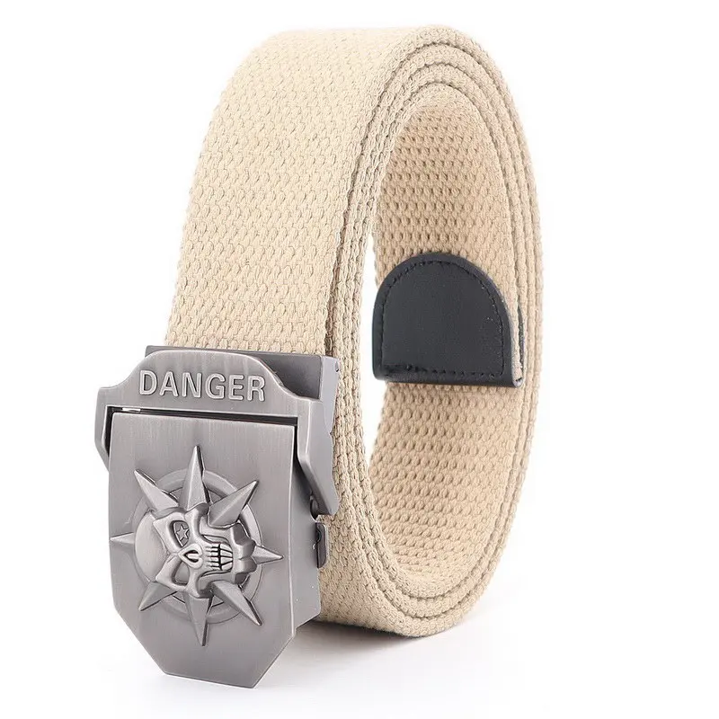 Concise Mens Metel Slide Buckle Waist Belts Breathable Canvas Light Army Military Outdoor Skull Fashion Women Jeans Accessories