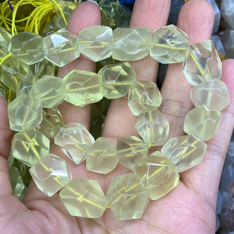 12x16mm Natural Lemon Quartz Beads 15\'\' Faceted Irregular DIY Loose Stone Beads For Jewelry Making Beads Necklace For Women Gift