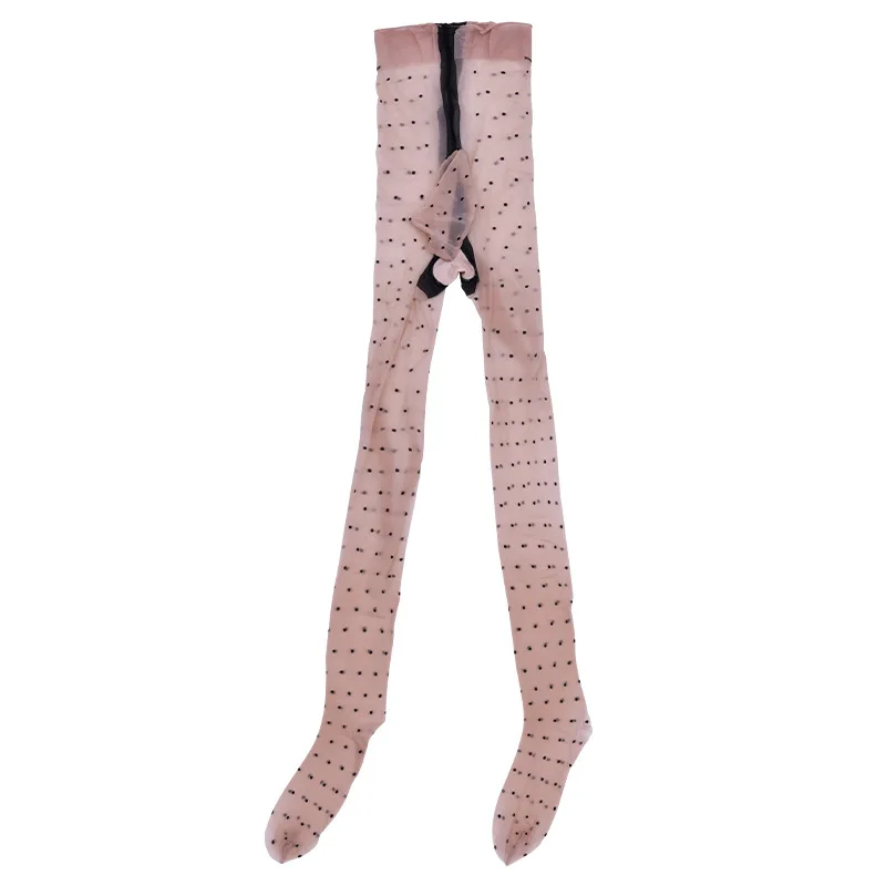 Sissy Polka Dot Glossy Penis Sheath Pantyhose Sheer Oil Shiny Crotchless Tights for Men and Women Plus Size Hosiery Lingerie