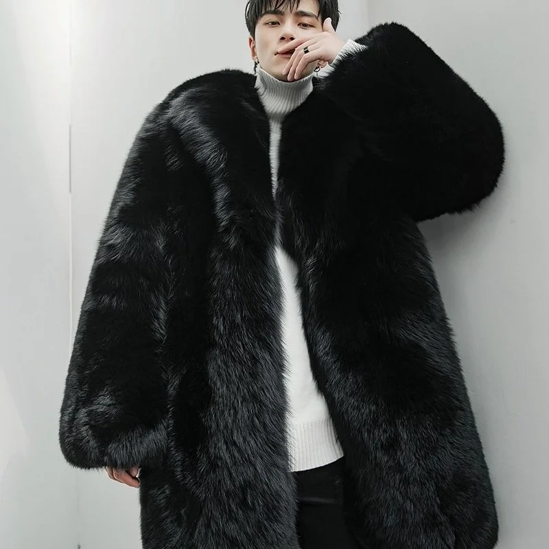 

Men Coats Winter Thicken Fur Outwear Warm Top Men's New Fashion Faux Medium and Long Pure Color Y113