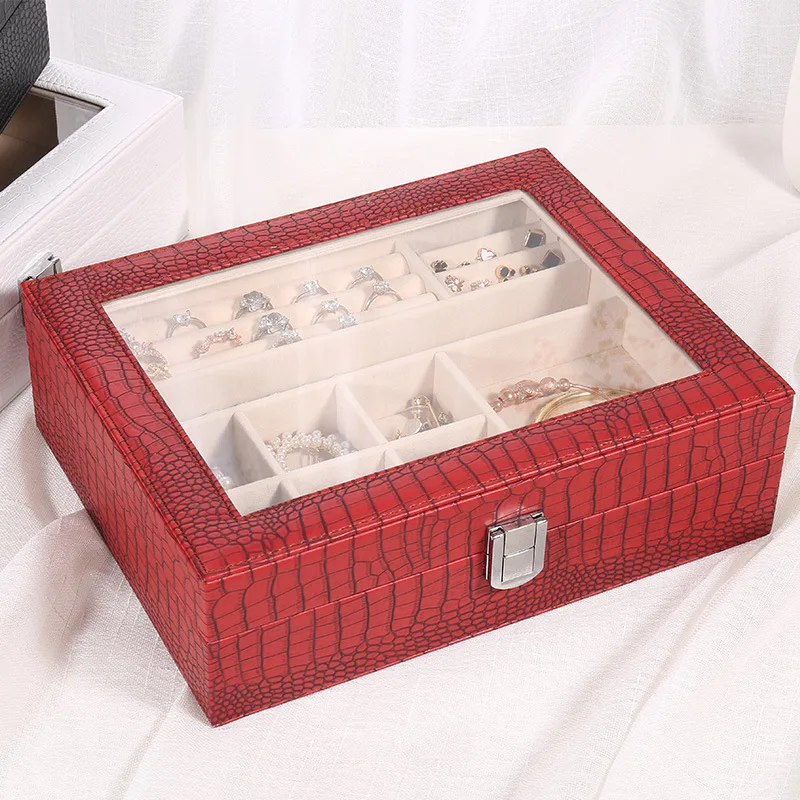 2025 Double-Layer PU Leather Jewelry Box Ladies Ring Bracelet necklace Jewelry Storage Box Creative Travel Carrying Case