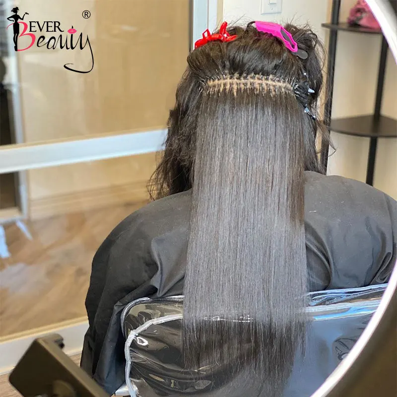 Ever Beauty – Extensions de cheveux brésiliens en soie, cheveux naturels, lisses, vierges, I Tip, pour femmes noires