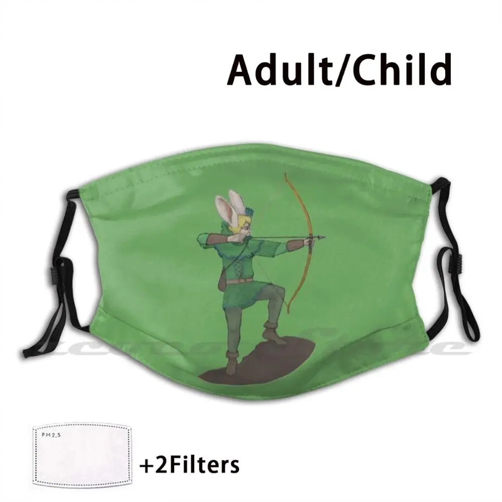 Rabbit Hood Custom Pattern Washable Filter Pm2.5 Adult Kids Mask Robin Hood Rabbit Bow And Arrow Mashup Rabbit