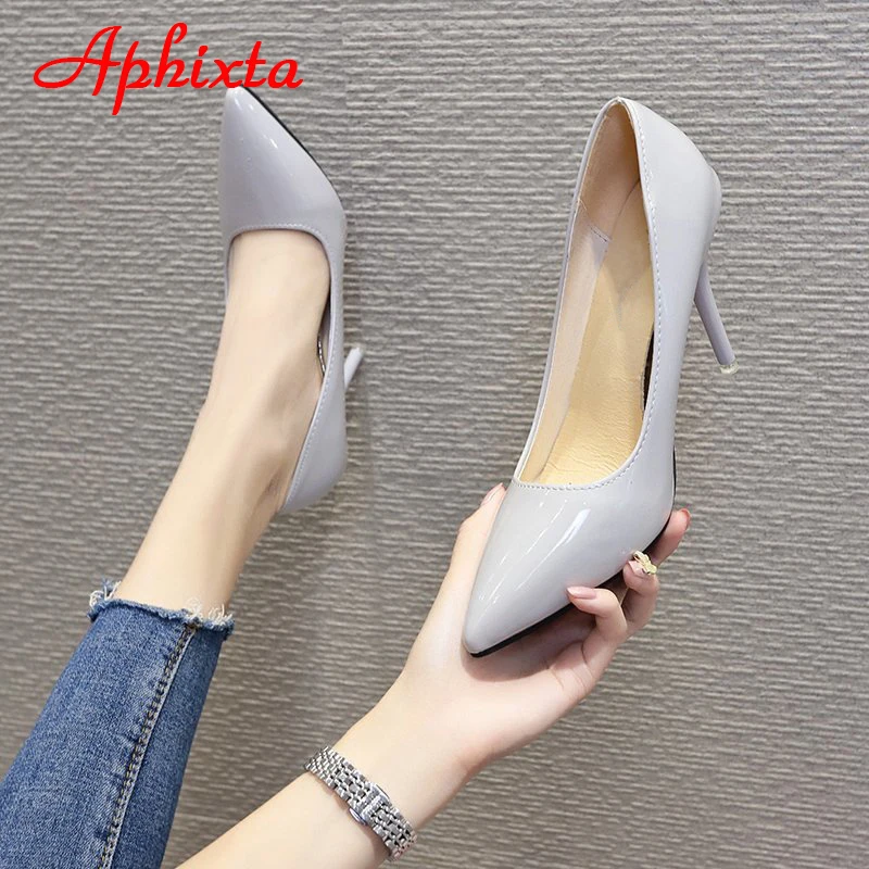 Aphixta 2024 Shoes Women Pumps High Heels Pointed Toe Thin Heels 7cm 10cm Shoes Wedding Party Leisure Nude Super Big Size 48