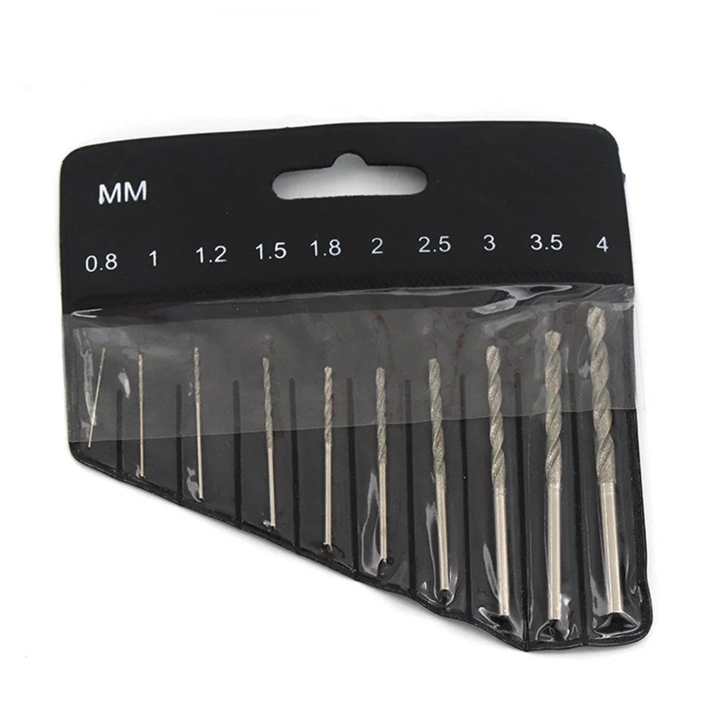 10 Chiếc Kim Cương Đầu Xoắn Bộ Mũi Khoan Cho Thủy Tinh Trang Sức Đá Gạch 0.8Mm-4Mm