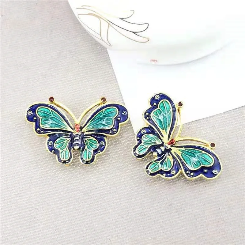 Épingle à cheveux antique en alliage et émail pour oreilles, accessoires en forme de papillon et cloisonné, brûlés à l'huile