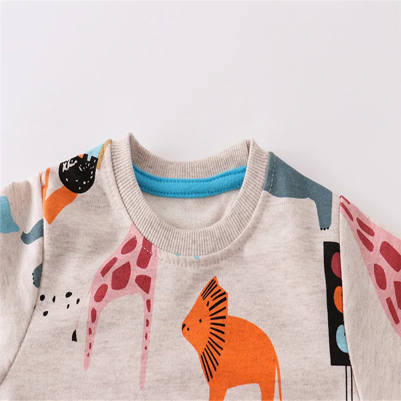 Jumping Meters New Arrival Animals Kids Sweatshirts Cartoon Boys Girls Autumn Winter Hooded Toddler Long Sleeve Clothes Sweaters