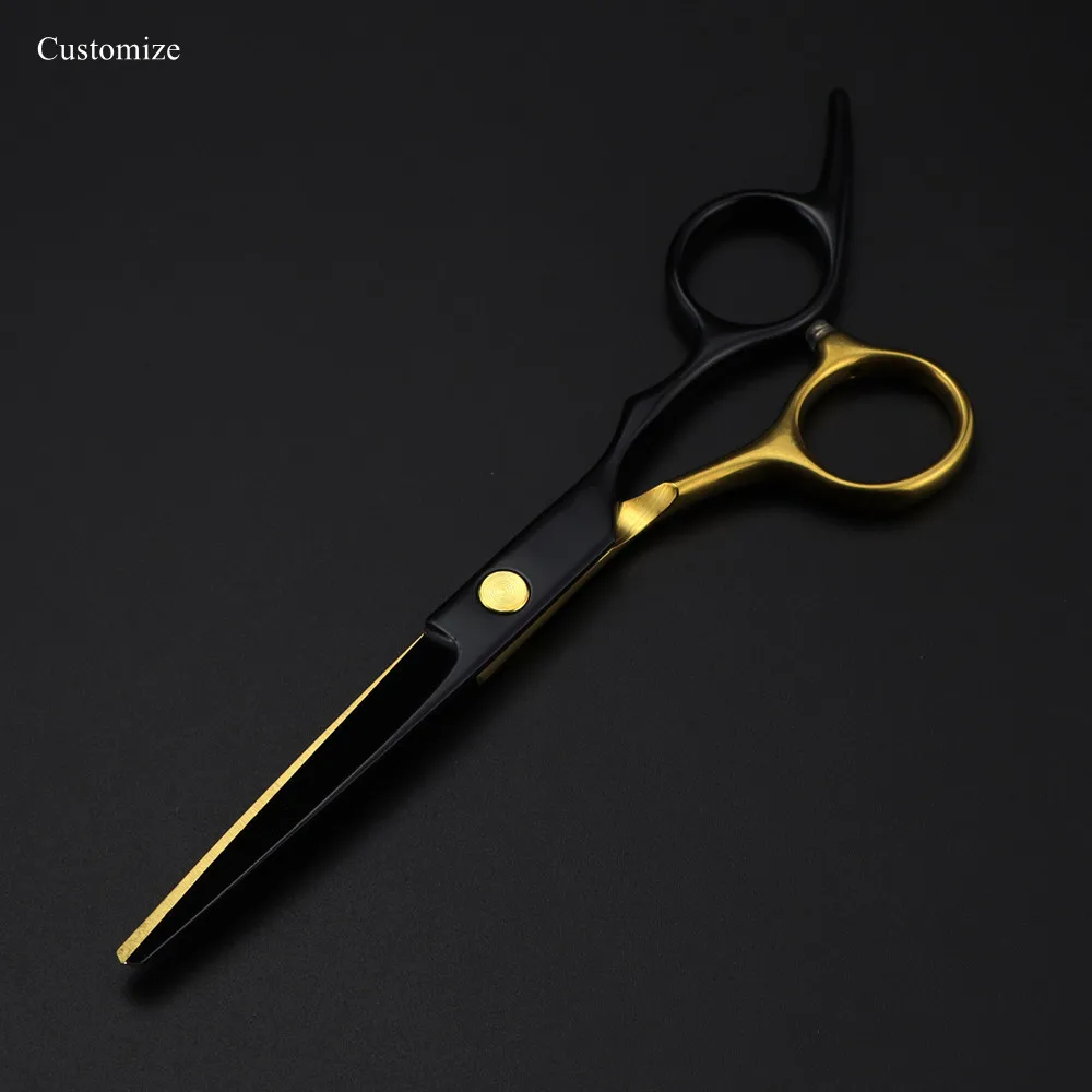 

Customize logo JP 440c steel 6 inch black gold hair scissors haircut thinning barber tools cutting shears Hairdressing scissors