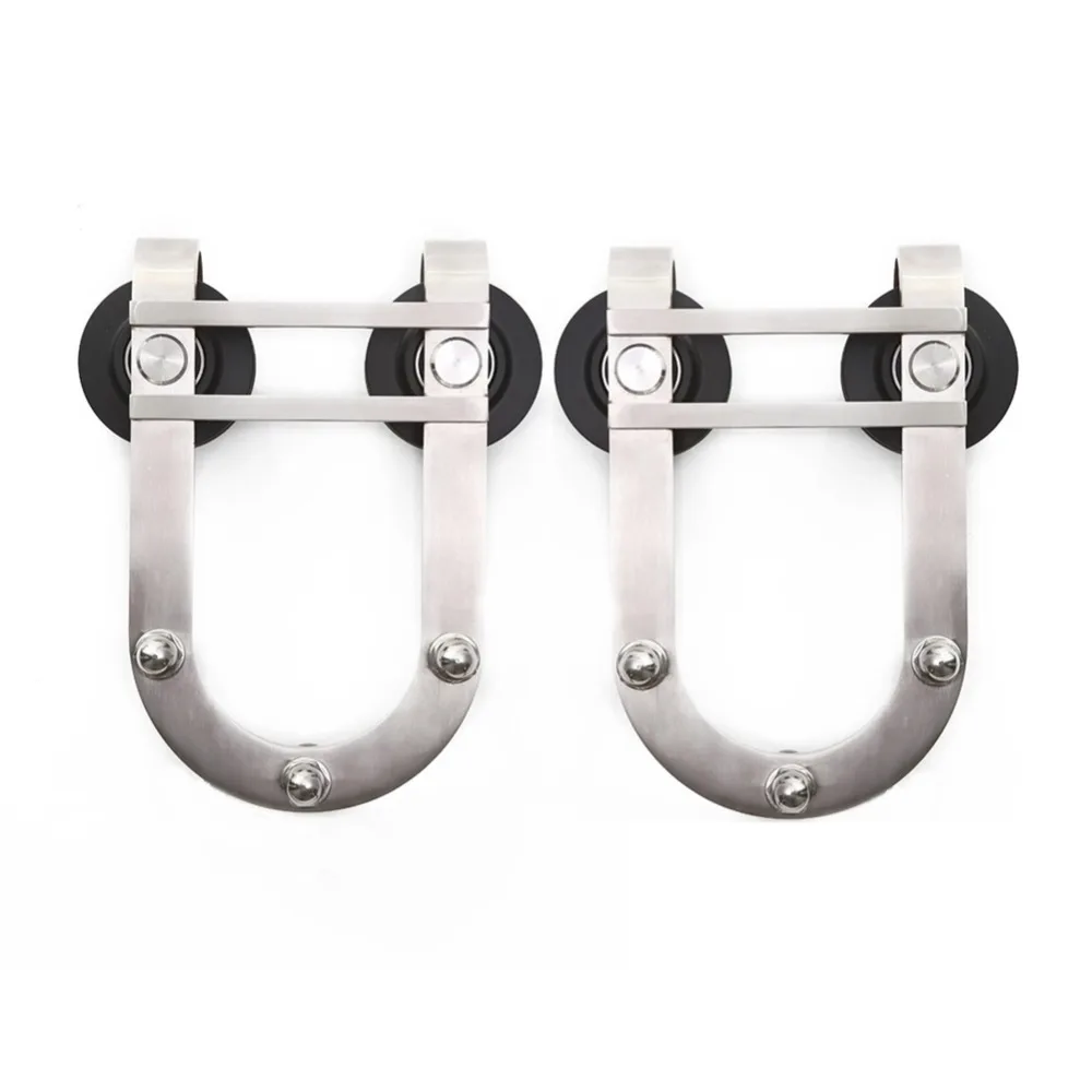 One Pair Black Rustic Carbon Steel and Brushed Stainless Steel Sliding Barn Door Hardware Hanger Roller